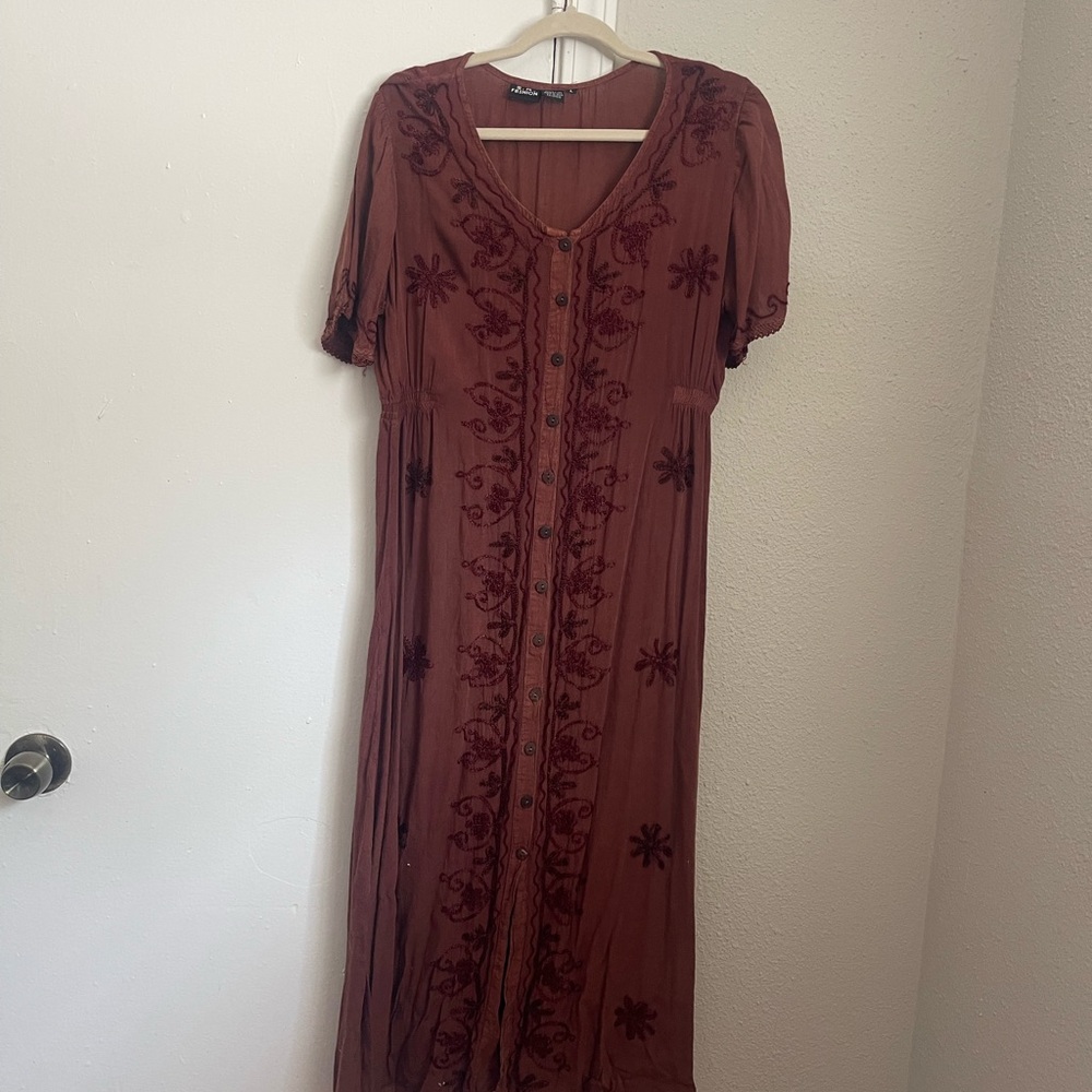 Elegant Brown Embroidered Maxi Dress